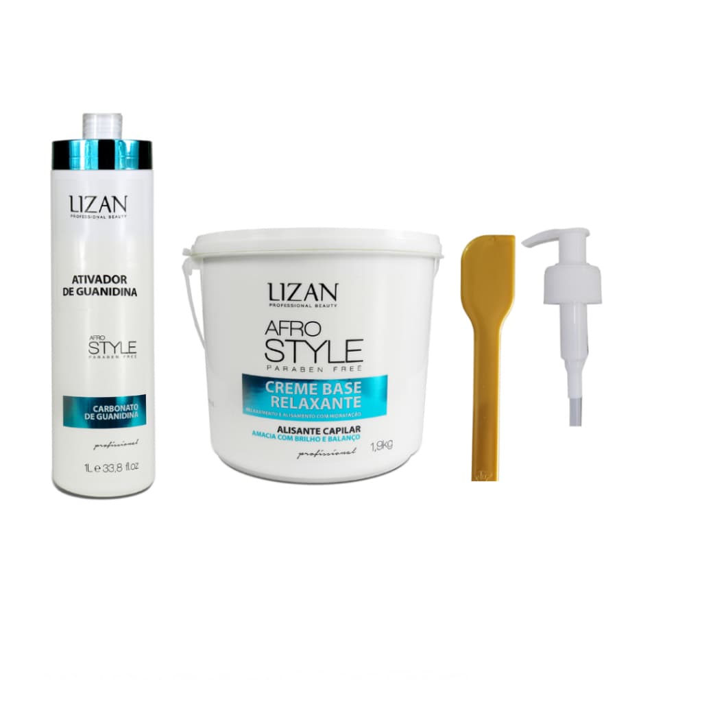 Lizan Afrostyle Base Relaxante Guanidina 1,9kg + Ativador Guanidina 1L + Espátula + Válvula