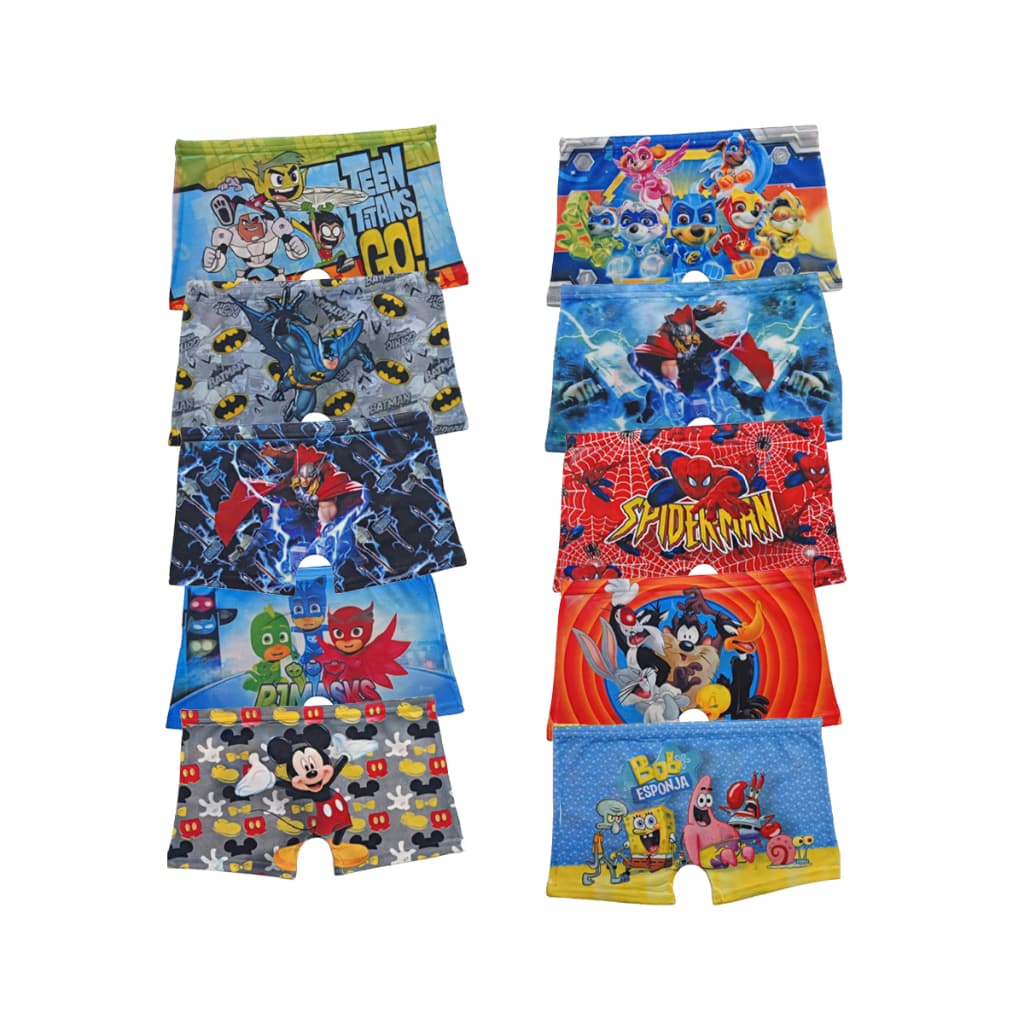 Kit 10 Cuecas Infantil Sublimada de Personagens com Elástico Embutido