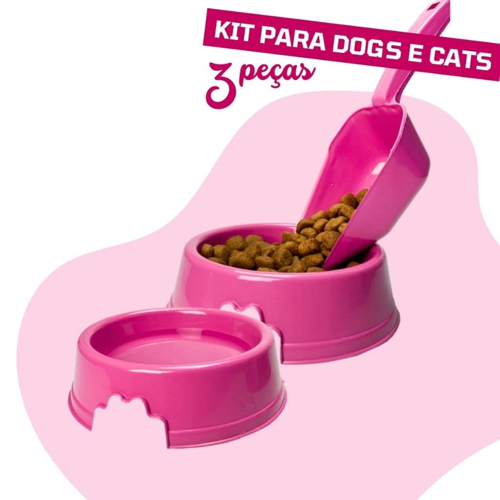 Kit Comedouro e Bebedouro Cães e Gatos Pequeno 250ml Concha para Ração