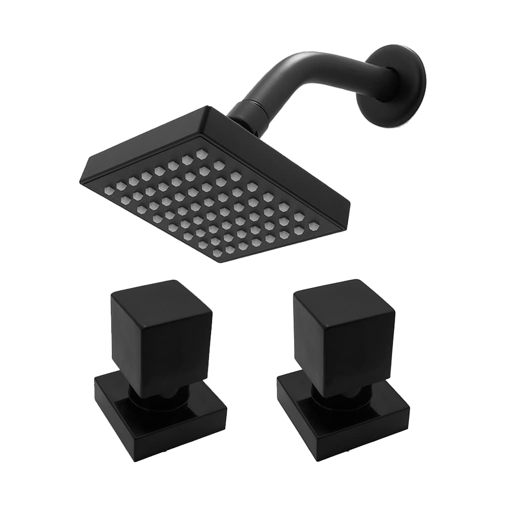 Kit Chuveiro Ducha Quadrado Articulável Preto Fosco + Acabamento Registro Pressão E Gaveta ABS