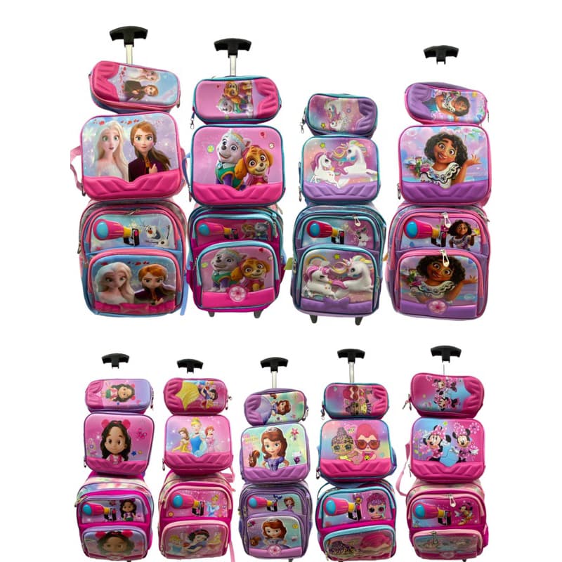 Mochil com rodinha kit com lancheira estojo kit mochila para minina com 4 separaçao