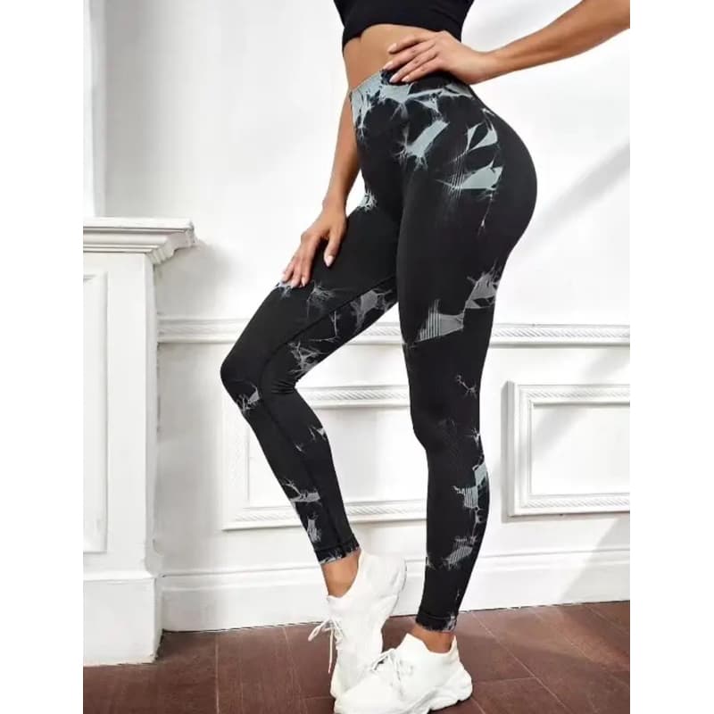 Legging academia preta marmorizada empina bumbum