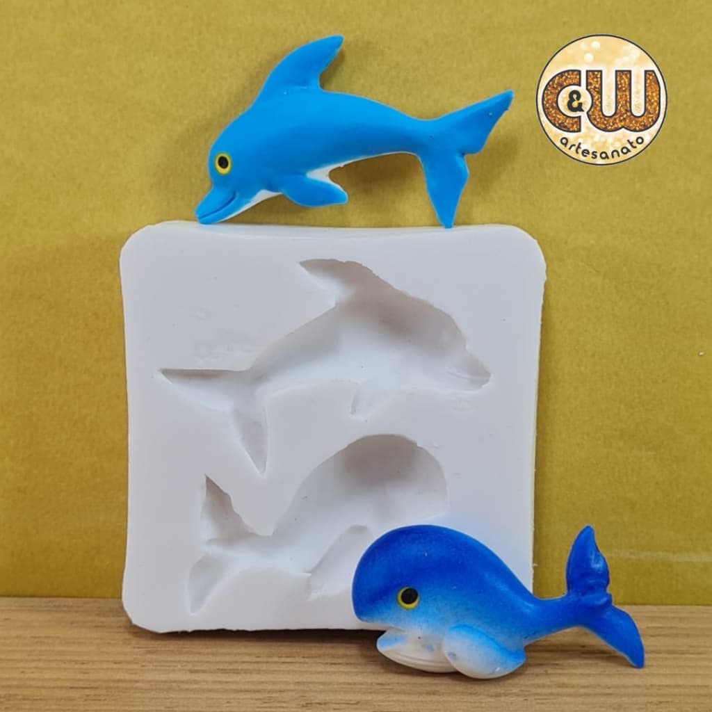 Molde Silicone Baleia e Golfinho / Fundo do Mar Confeitaria e Artesanato – Biscuit - Festa