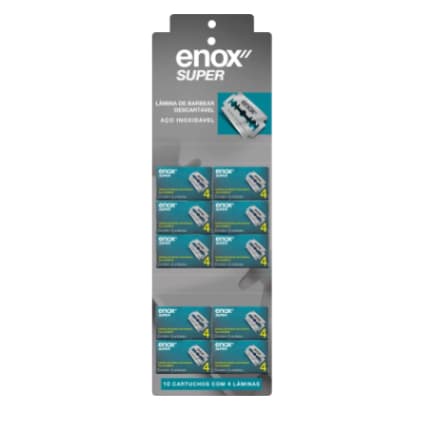 Lâminas de Barbear Enox Super | 10 Cartuchos com 4 Lâminas | Aço Inoxidável | Descartável