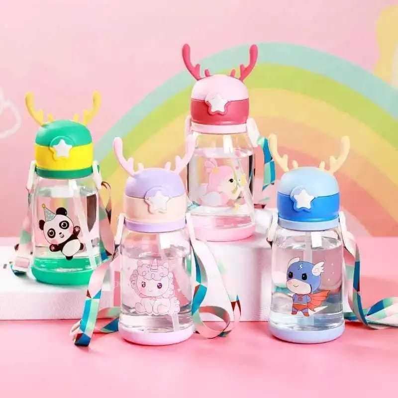Copo Garrafa De Água Infantil Alce Criança Desenhos + Alça + Adesivos