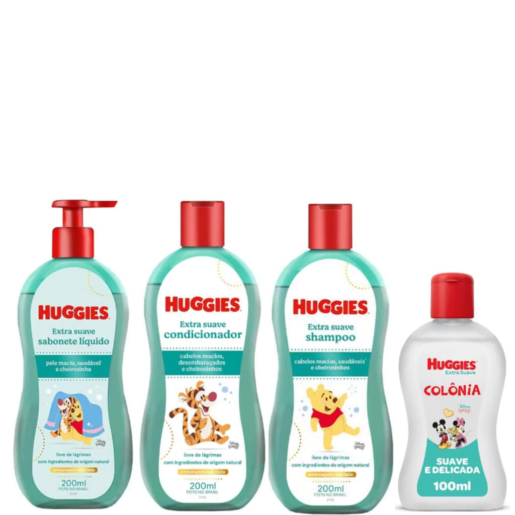 Kit 4 Itens Extra Suave- Cond 200ml+ Shampoo 200ml+ Sab Liquido 200ml+ Colônia 100ml Huggies