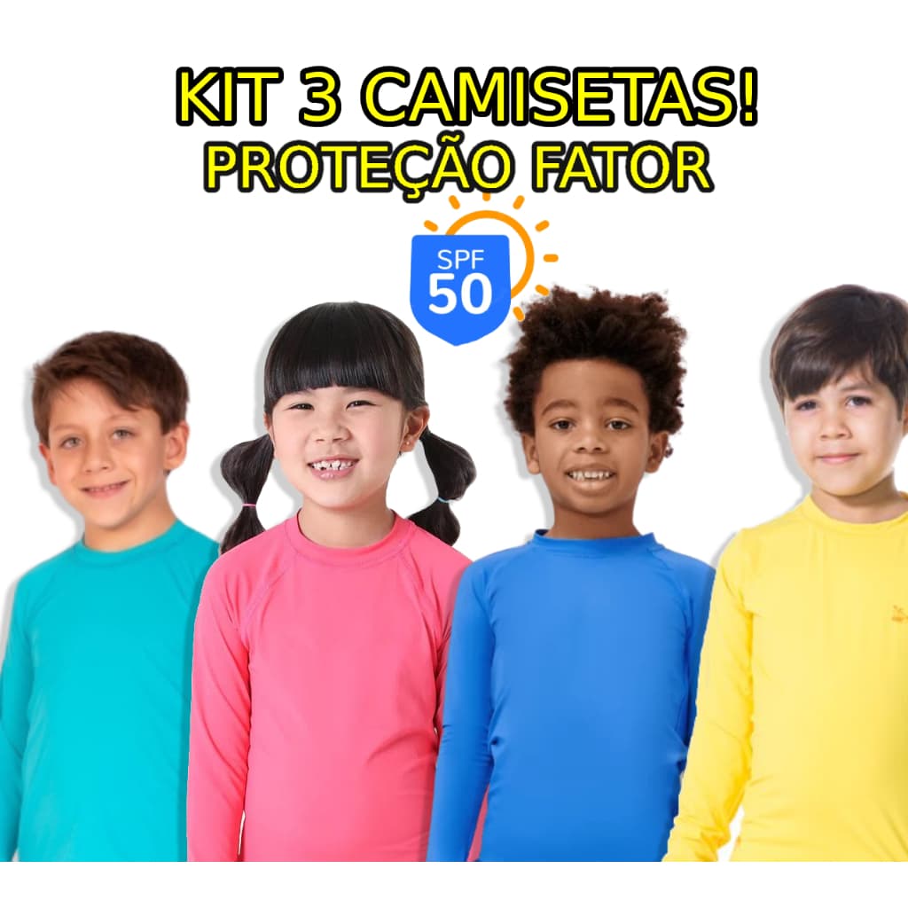 Kit 3 Camisa Proteção Uv50 Solar Infantil 2 ao 12 Criança Praia Camiseta Blusa Termica