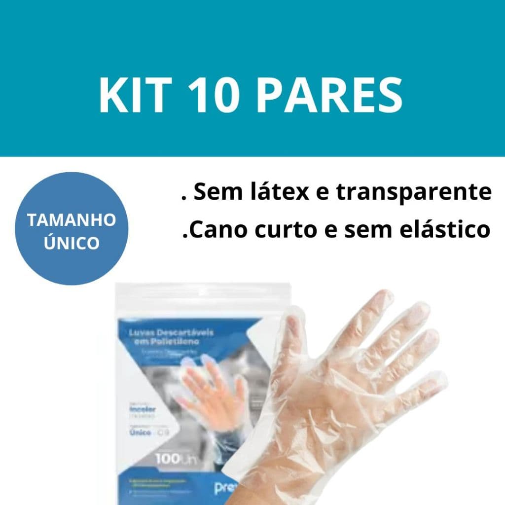 Kit 10 Pares Luva Descartável Transparente Polietileno Cano Curto Sem Elástico Prevemax