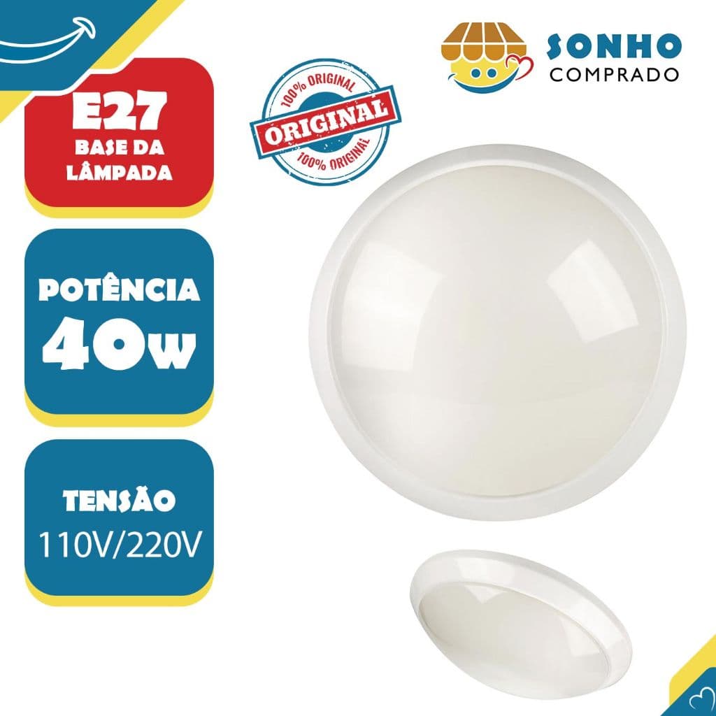 Luminaria Plafon Branco Eclipse Modena InterNEE + Soquete para 2 lampadasmuita iluminação e LINDA