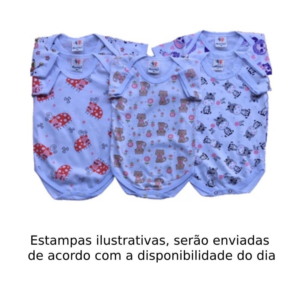 Promoção kit 5 Body Manga Curta Bebê Malha Estampado Algodão Menino Menina Tamanho Recém Nascido Ao 3