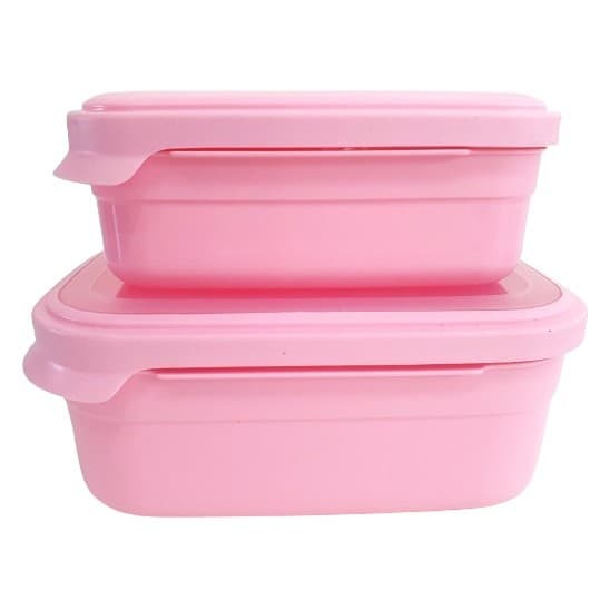 Conjunto Potes Retangulares 2 pçs. 500ml e 1000ml Rosa Com Tampa Tipo Marmita Helsim