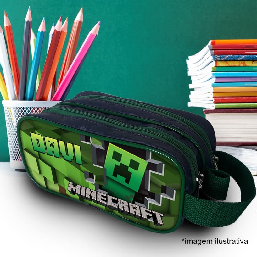 Estojo Duplo Escolar personalizado com nome, Mncrft gamer