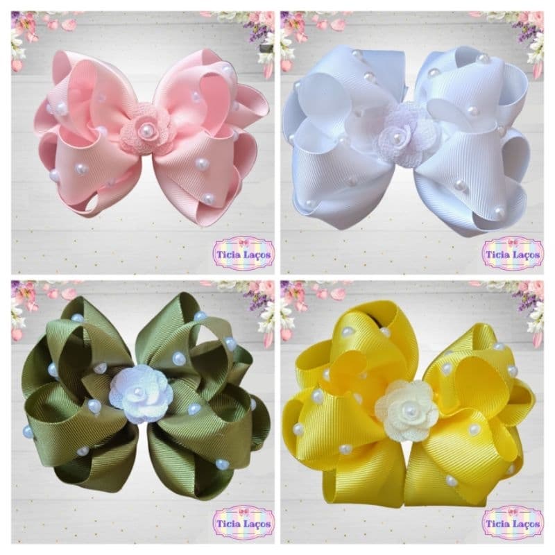 Laço infantil para daminha várias cores / Laço batizado com pérolas