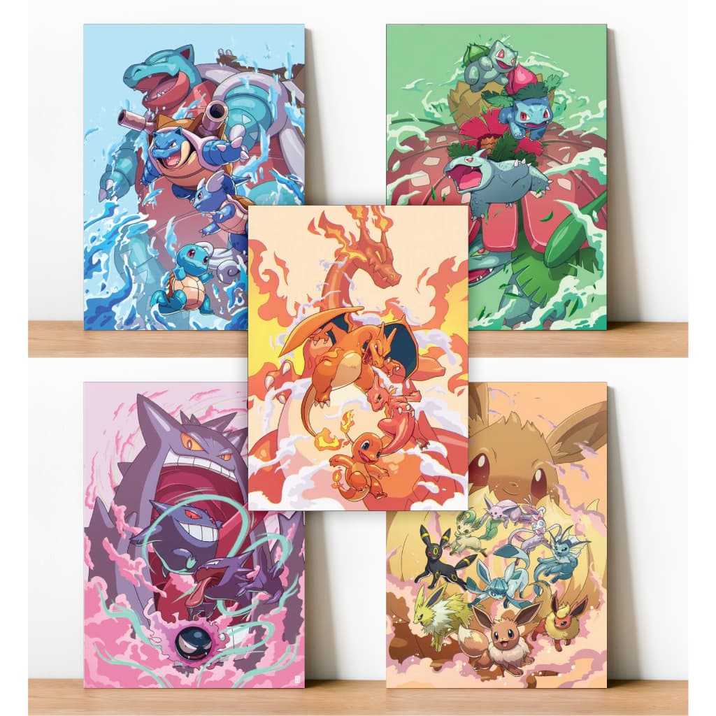 Kit 5 Quadros Decorativos 9,5X14,5 Pokemon Anime Placas Decorativas Pikachu Gengar Eevee Greninja