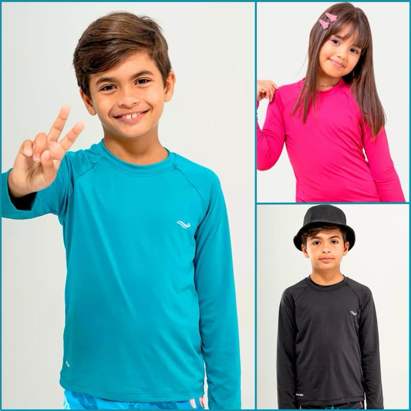 Camisa UV50 Infantil Conjunto Kit Sunga de Praia Menino Bebê Menina Proteção Solar Criança Piscina Natação Banho
