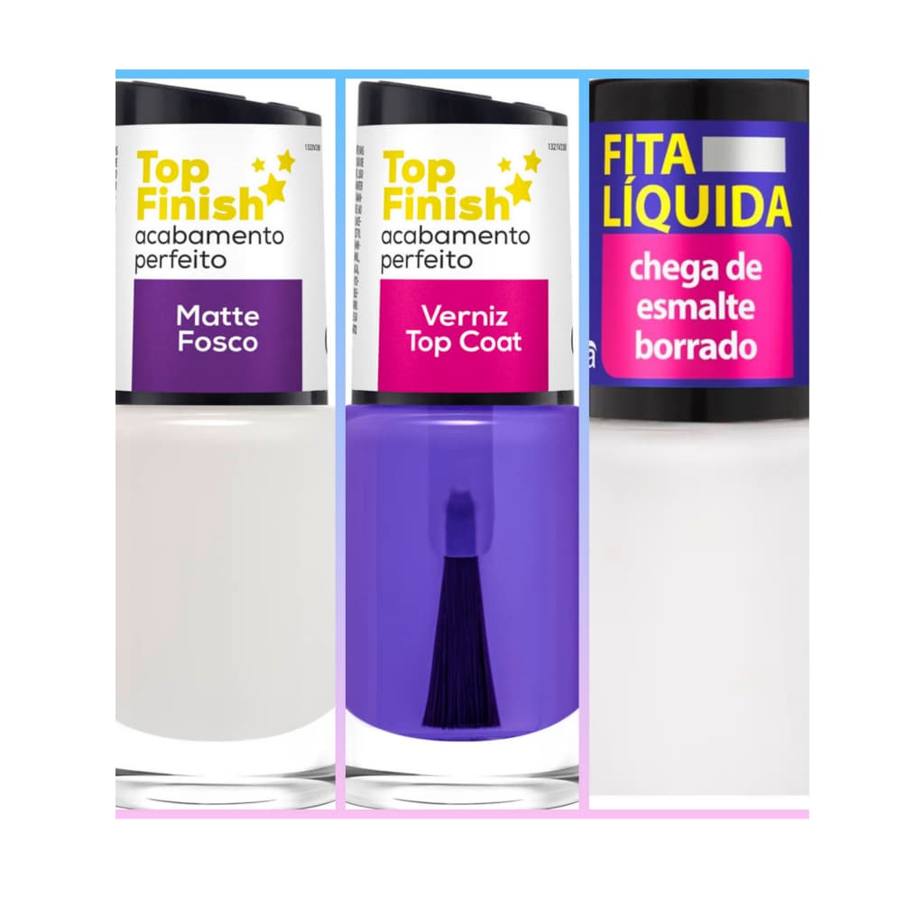 Kit Cora  Finalização do Esmalte: Fita Liquida  Super Verniz Top Coat E Top Finish Matte Fosco