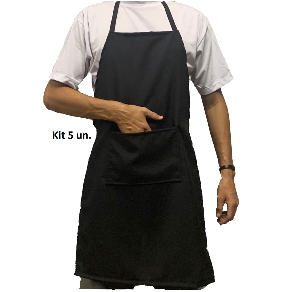 Kit 5 Avental De Cozinha C/Bolso Reforçado Garçom Churrasqueiro Restaurante Uniforme