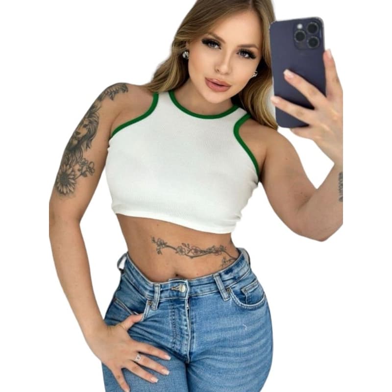 cropped ocasional alcinha regata com detalhes em cor