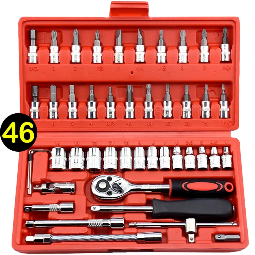 Kit Ferramentas Multiuso Soquetes 46 Peças Com Maleta Chave