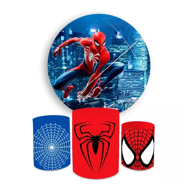 Trio Capa Cilindros Veste Fácil + Capa Painel Redondo Sublimado Temático Heróis Filmes Menino