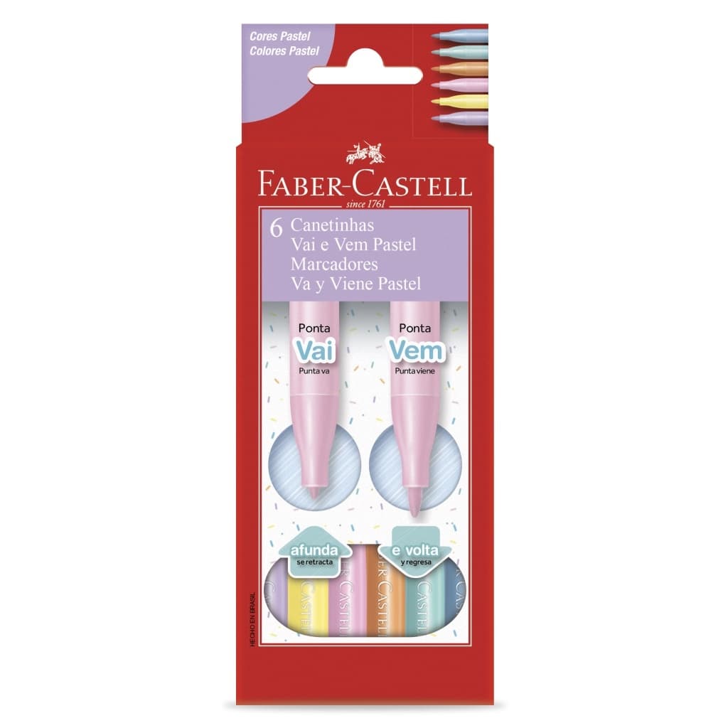 Canetinha Hidrocor FABER-CASTELL Vai e Vem 6 Cores Pastel