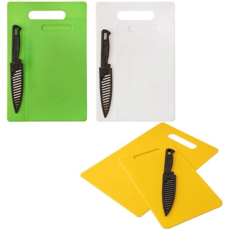 Kit 3 peças com 2 Tábuas e 1 Faca plástico e aço inox / Ref: ck6240
