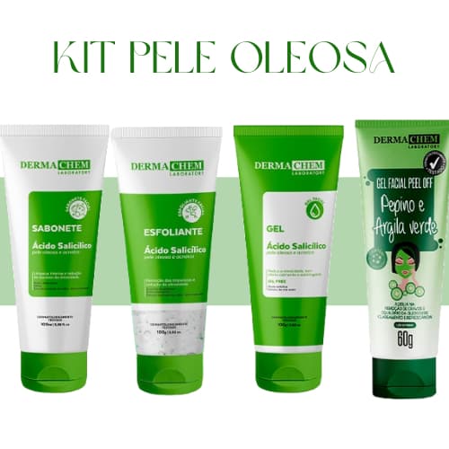 Kit Pele Oleosa Dermachem Peel Off, Gel Antioleosidade, Gel Esfoliante Pele Oleosa, Sabonete Ácido