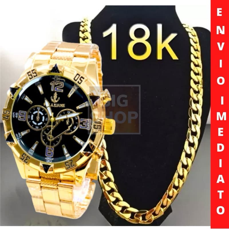 Relógio Dourado Silicone Preto