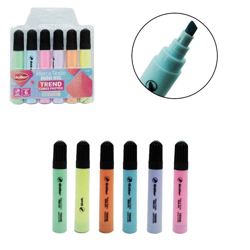 Caneta Marca Texto Mini Big Trend Colors Com 6 Pecas