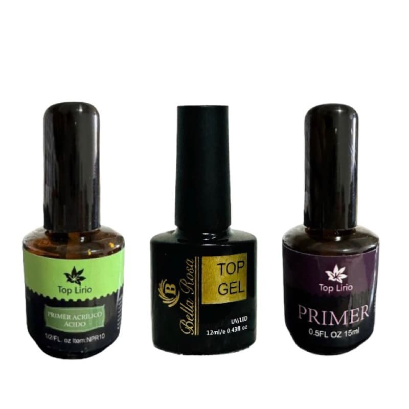 Kit Top Base + Primer Ácido Lírio + Primer Não Ácido Melhor Kit De Top Coat Bond