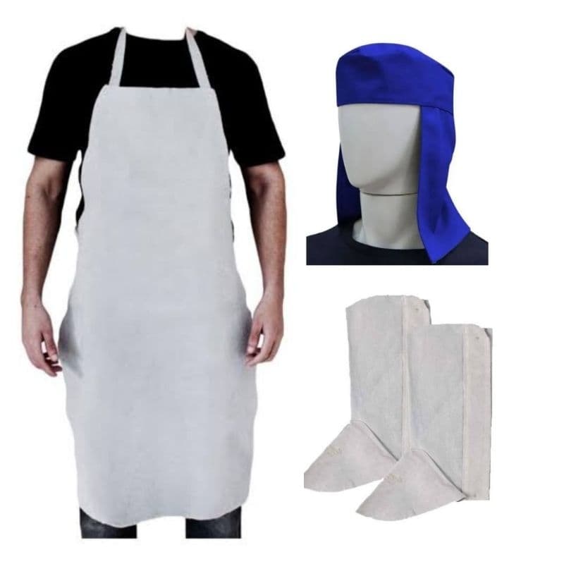 Kit aventa de raspa couro 100x60 cm, perneira de raspa e toura árabe proteção para soldador ou jardineiro
