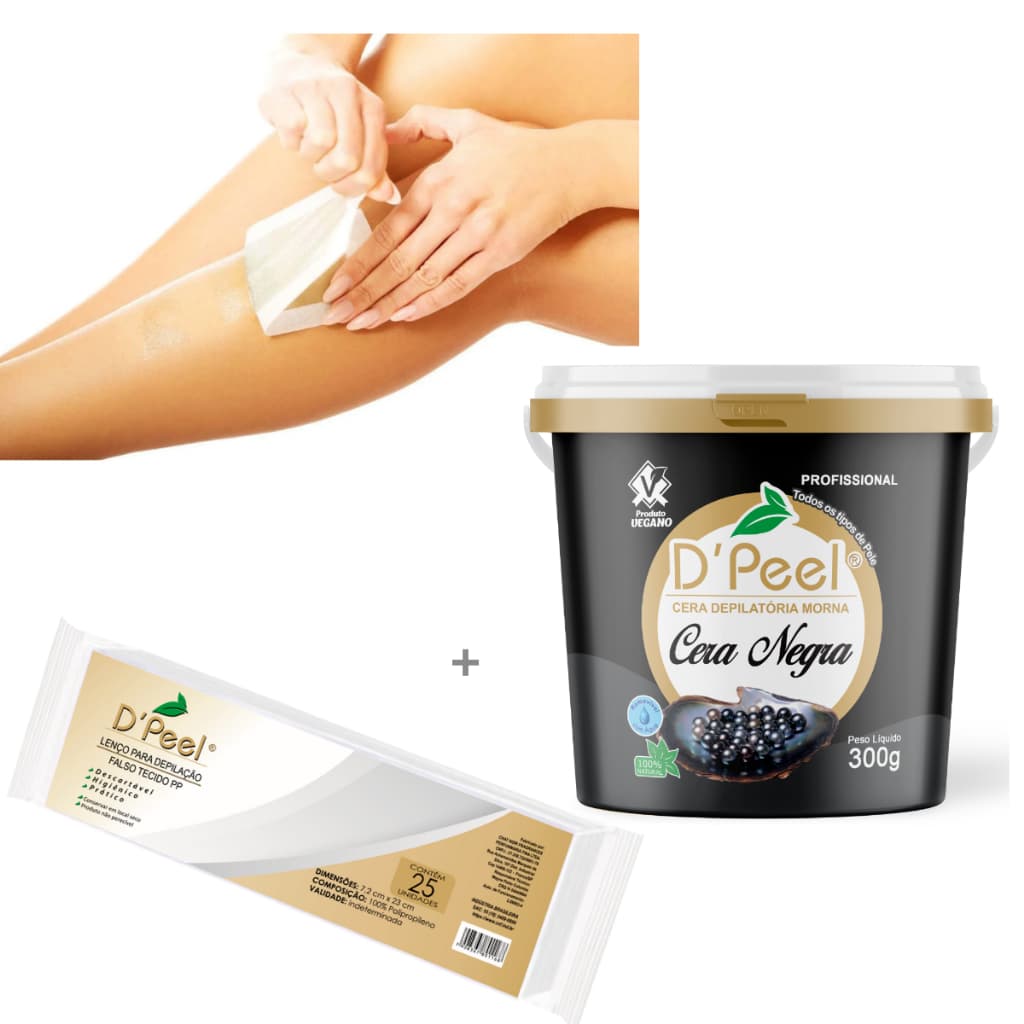 Kit Cera Hidrossolúvel Depilatória Negra Dpeel 300 g Profissional + Papel tnt 25 unidades