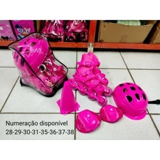 Patins Feminino Infantil Rosa com acessórios kit