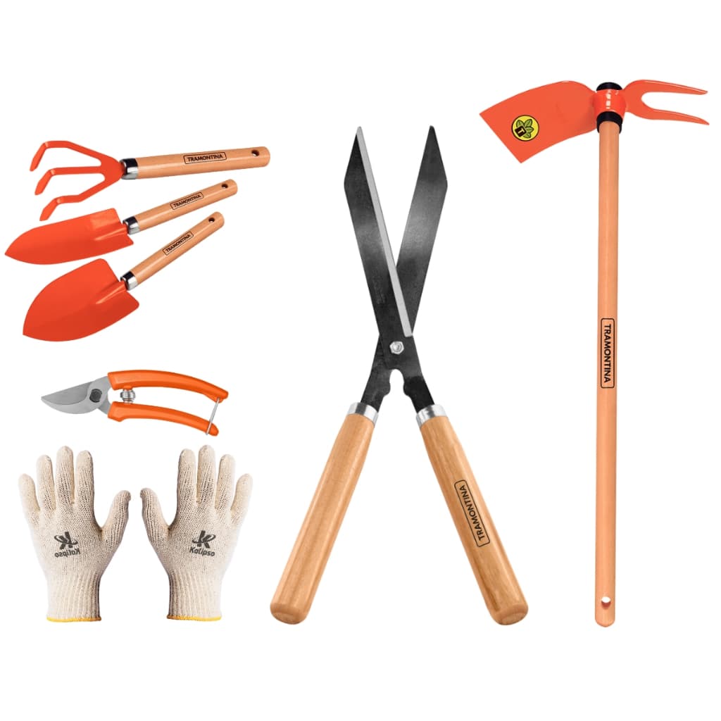 Kit Ferramentas 6 Peças De Jardim Para Poda Jardinagem Horta Tramontina + Luva