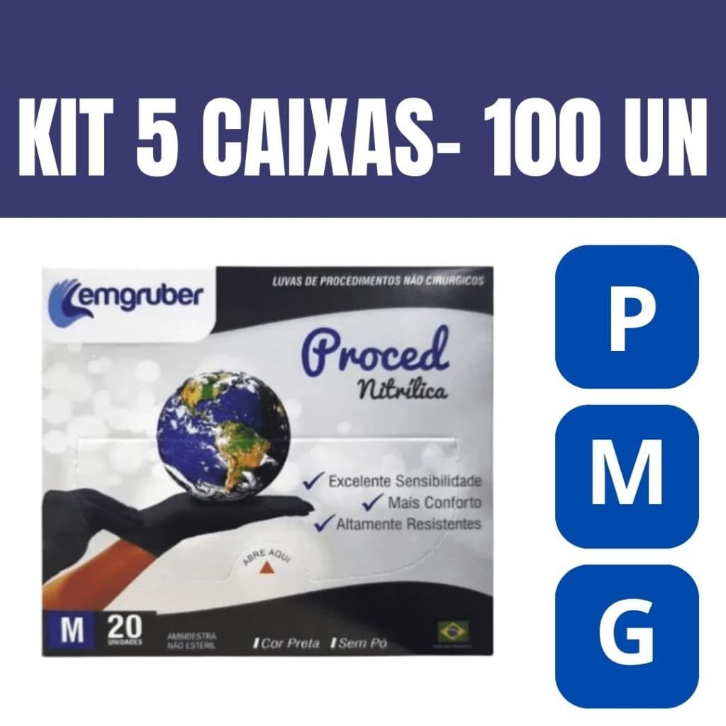 Kit 1 A 10 Caixas Luva Nitrílica Descartável Lemgruber Preta Black Resistente 20 Unidades Cada