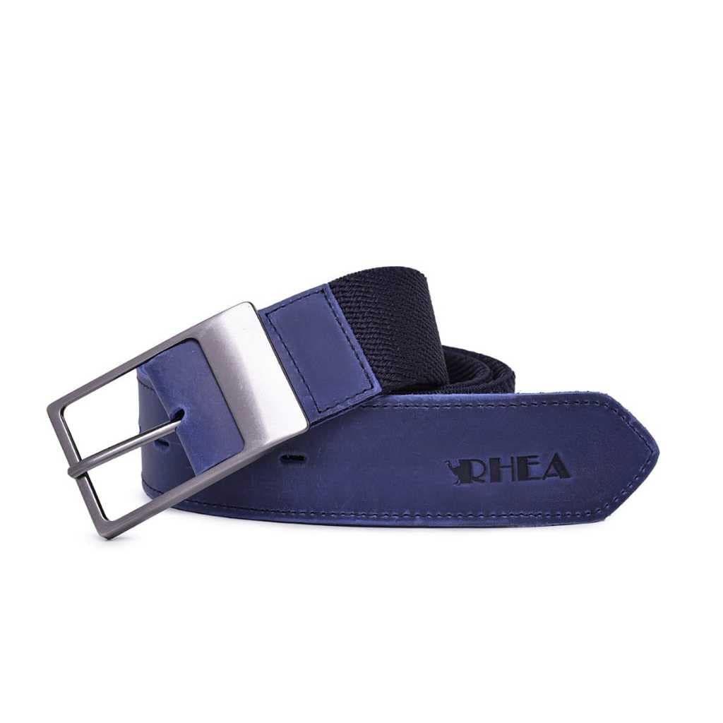 Cinto Masculino Esportivo  Couro Legítimo E Elástico Cor Azul marinho 120cm Estica Veste até 150cm