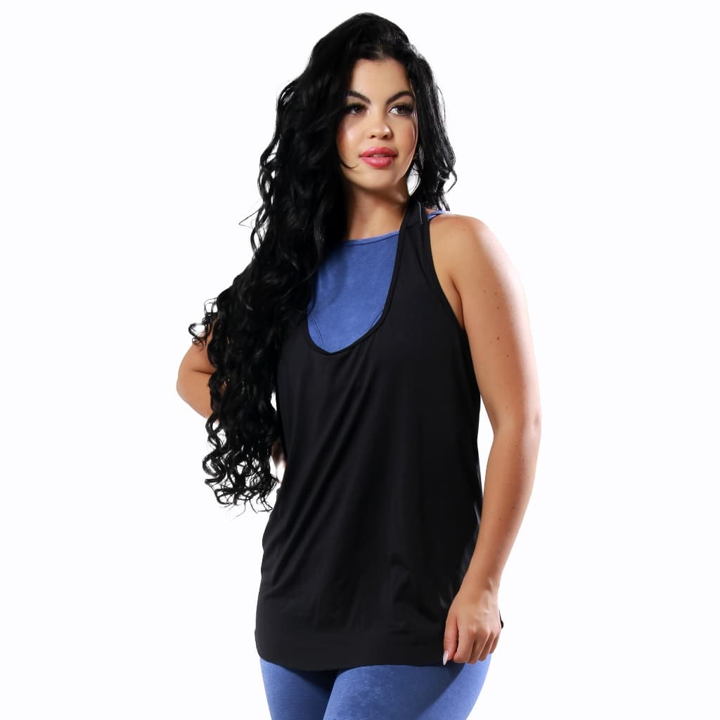Regata Feminina Fitness Para Academia Que Tapa Bumbum Camiseta Lisa Cavadas Nas Costas Com Elástico