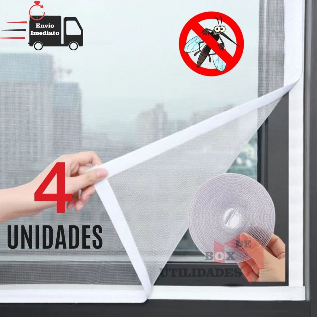 Kit 4 Telas Mosquiteiras Janela Anti Insetos Ajustável com Autocolante Removível Contra Mosquito Dengue mosquito