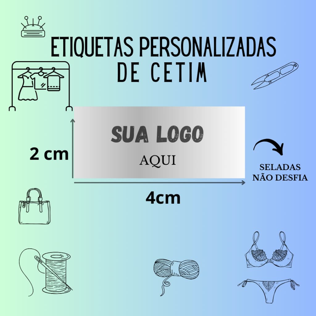 50 Etiquetas de Cetim 2x4 cm Personalizadas - SELADAS