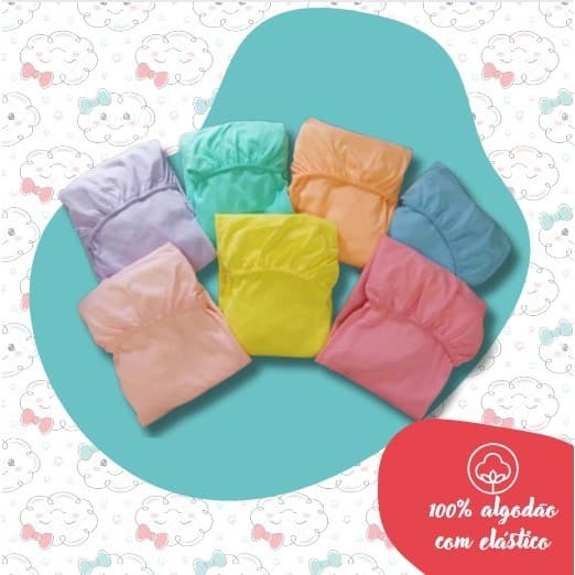Kit 2 Unidades Lençol Mini Berço infantil Com Elástico Malha 100% Algodão