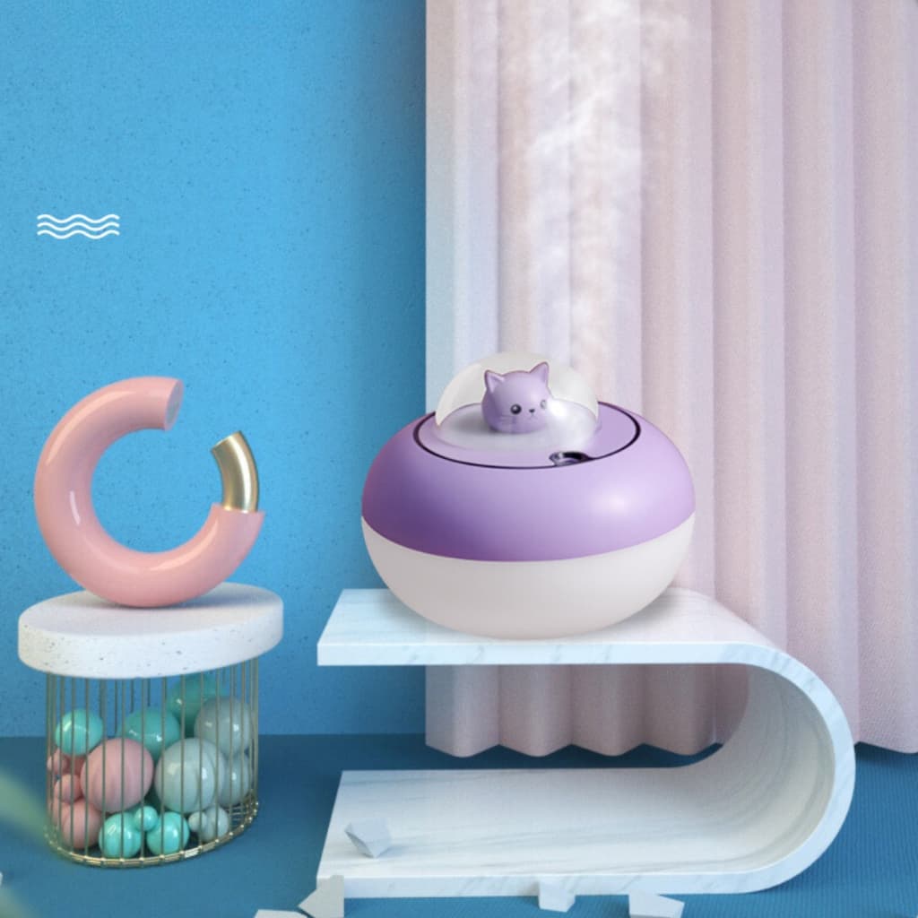 Umidificador de Ar Ambiente Climatizador Difusor iluminação Luz Led Colorido Fofinho Gatinho