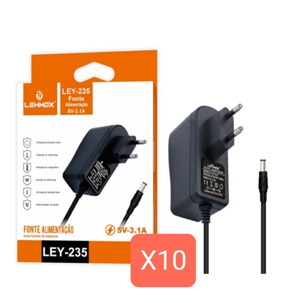 kit 10/6 Fonte de Alimentação 5V 3.1A/2A para Roteadores, Switch, Tv Box, Modem LEHMOX - LEY-235/JK-01