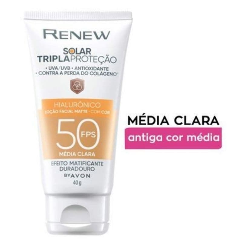 Protetor solar Facial com cor Renew tripla proteção FPS 50 Avon