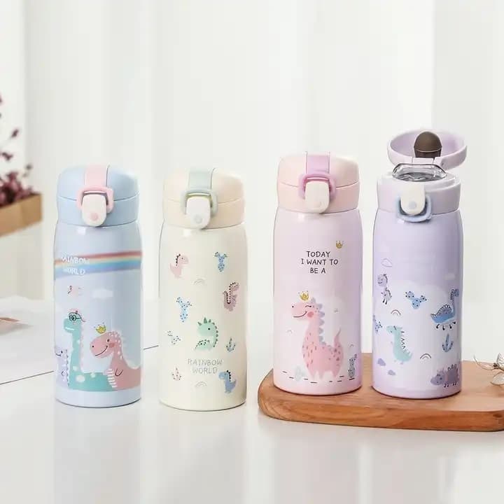 Garrafa Térmica Infantil Rainbow Arco Íris Dinossauro Colorida 350ml Escolar