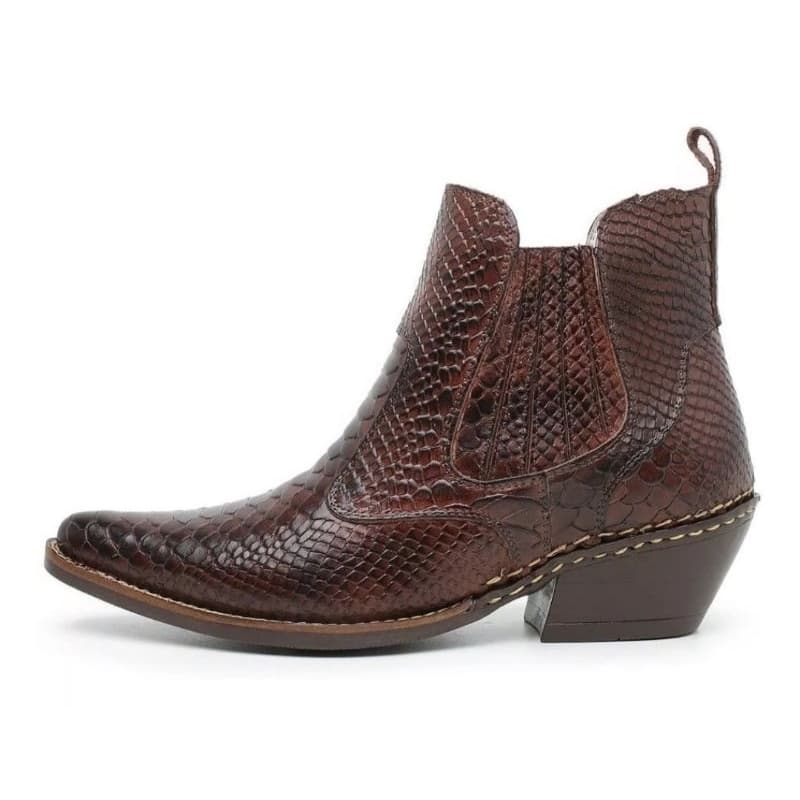 Botina Texana Bota Texana Masculina Escamada Anaconda Couro Macia Legitimo Bico Fino Texana