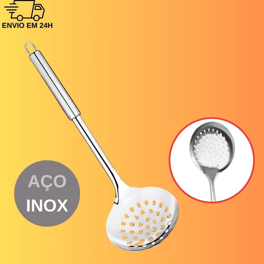 Escumadeira de inox 32cm para frituras arroz para cozinha