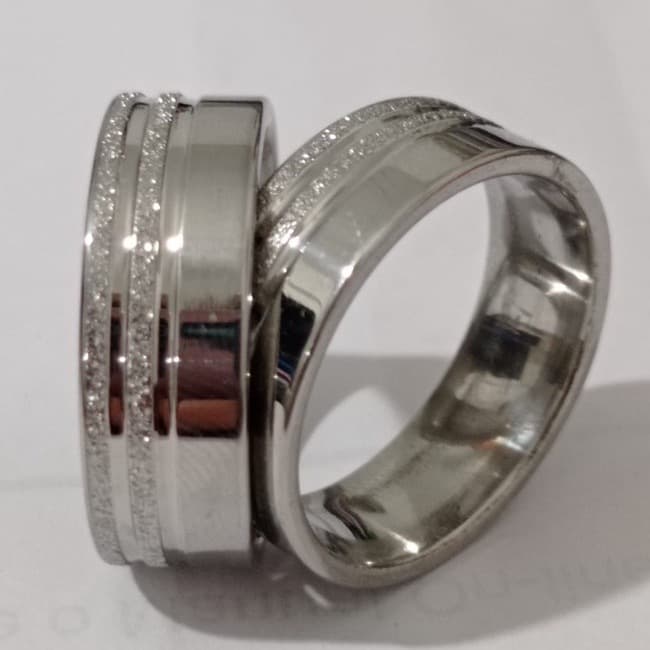 1 Par aliança 2 friso prata inox namoro 8mm