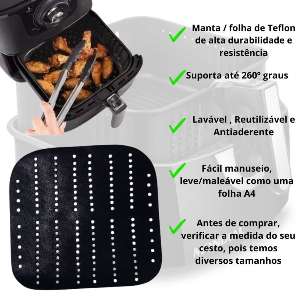 Manta Tela Teflon Para fritadeira Air Fryer 5,5l modelo Quadrado