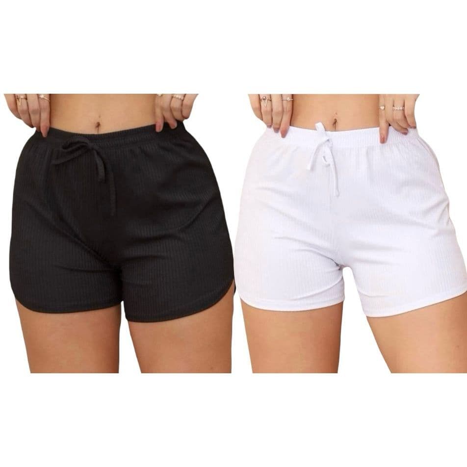 KIT FEMININO CANELADO COM 2 BERMUDINHAS SHORTINHO CURTO SHORT MODA VERÃO/PRAIA/PISCINA/TREINO/ACADEMIA/CORRIDA/ESPORTES