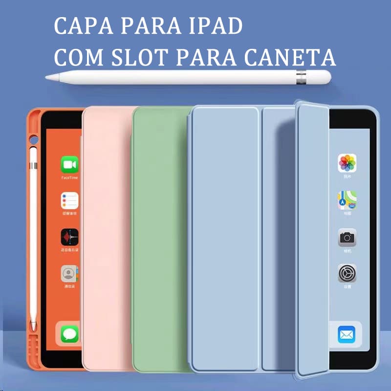 Case Capa Com Função Flip para iPad 7 8 9 10.2 e 10.9 Pol